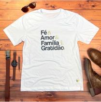 Camiseta Tshirt Masculina Branca Fé & Amor Dourado Camiseta Tshirt Masculina Branca Fé & Amor Dourado