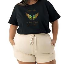 Camiseta Tshirts Feminina Plus Size Estampa Asas Algodão