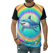 Camiseta Tubarão No Fundo Do Mar Oceano Sob Arco-íris Camiseta Tubarão No Fundo Do Mar Oceano Sob Arco-íris