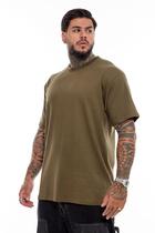 Camiseta Tubular Streetwear Verde Musgo Lisa Sem Costura Lateral Oversized Fio 20 Tam GG