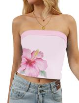 Camiseta tubular TERIVEEK feminina reversível com estampa floral Y2K Camiseta tubular TERIVEEK feminina reversível com estampa floral Y2K