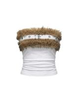 Camiseta tubular WDIRARA Grunge Punk com pele sintética franzida para mulheres Camiseta tubular WDIRARA Grunge Punk com pele sintética franzida para mulheres