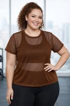 Camiseta Tule Feminina Plus Size Preta Moda Fitness e Casual 4850 Tamanho:ÚnicoCor:Marrom Camiseta Tule Feminina Plus Size Preta Moda Fitness e Casual 4850 Tamanho:ÚnicoCor:Marrom