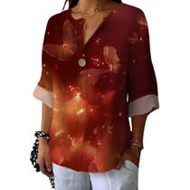 Camiseta túnica domirica com decote em V floral estampada plus size GG Camiseta túnica domirica com decote em V floral estampada plus size GG