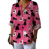 Camiseta túnica domirica com decote em V floral estampada plus size GG Camiseta túnica domirica com decote em V floral estampada plus size GG