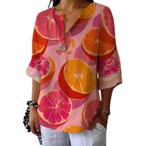 Camiseta túnica domirica com decote em V floral estampada plus size Camiseta túnica domirica com decote em V floral estampada plus size
