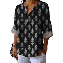 Camiseta túnica domirica com decote em V floral estampada plus size Camiseta túnica domirica com decote em V floral estampada plus size