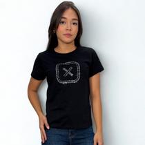 Camiseta Txc Feminina Preta Com Strass Na Logo Algodão New Camiseta Txc Feminina Preta Com Strass Na Logo Algodão New
