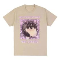 Camiseta Unisex Gato Meme Salve O Meio Ambiente Coma Plástic Camiseta Unisex Gato Meme Salve O Meio Ambiente Coma Plástic