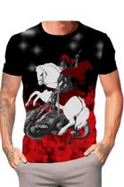 Camiseta Unisex São Jorge Oração Padroeiro Estampada Preta Camiseta Unisex São Jorge Oração Padroeiro Estampada Preta