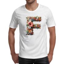 Camiseta Unissex Alfabeto Floral Letra F Camiseta Unissex Alfabeto Floral Letra F