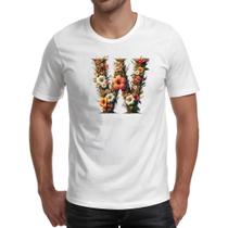 Camiseta Unissex Alfabeto Floral Letra W Camiseta Unissex Alfabeto Floral Letra W