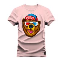 Camiseta Unissex Algodão Macia Premium Estampada Urso Oculos