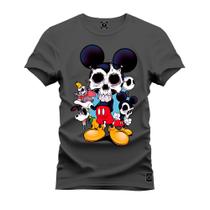 Camiseta Unissex Algodão Premium Estampada Mickey Caveira