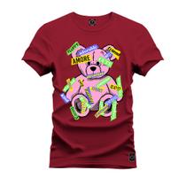 Camiseta Unissex Algodão Premium Estampada Urso No Descontrole