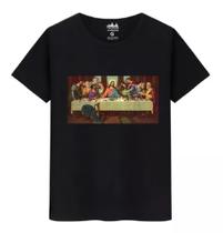 Camiseta Unissex Algodão Santa Ceia Quadro Jesus e Seus Apostolo