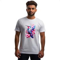 Camiseta Unissex Beija-flor colorido com flores Camiseta Unissex Beija-flor colorido com flores
