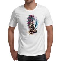 Camiseta Unissex Catrina Rosas Splash Art Camiseta Unissex Catrina Rosas Splash Art