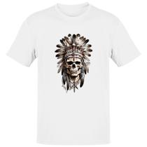 Camiseta Unissex Caveira Indigena Cocar flechas cruzadas