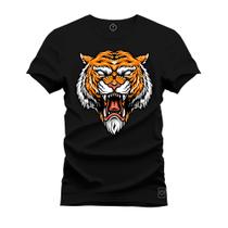Camiseta Unissex Confortável Estampada Premium Tigre Boca Furiosa