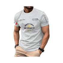 Camiseta Unissex De Algodão Com Estampa Da Bandeira De Mônaco, Casual Para Verão E Outono, Ideal Camiseta Unissex De Algodão Com Estampa Da Bandeira De Mônaco, Casual Para Verão E Outono, Ideal