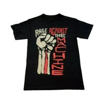 Camiseta Unissex De Algodão Preto Com Gola Redonda Rage against the Machine Hand up Graphic Tee