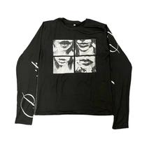 Camiseta Unissex De Manga Longa Estilo Punk Escuro Com Estampa De Letras Americanas Para Homens E