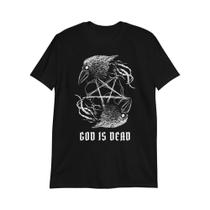 Camiseta Unissex De Metal Preto Com Pentagrama Satânico - Deus Está Morto, Glória a Satanás - Arte