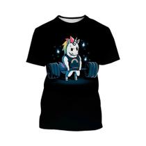 Camiseta Unissex De Verão Com Arte 3D De Unicórnio, Estilo Harajuku, Casual E Divertida, Moda Urbana