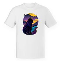 Camiseta Unissex Divertida Gato silhoueta sunset