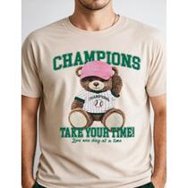 Camiseta Unissex Estampa Ursinho Tecido Macio Respirável Casual Confortável 100% Algodão Premium