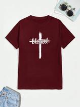 Camiseta Unissex Estampada Blessed Cruz Cristã Gospel Fé em Deus Streetwear Casual Algodão Premium Camiseta Unissex Estampada Blessed Cruz Cristã Gospel Fé em Deus Streetwear Casual Algodão Premium
