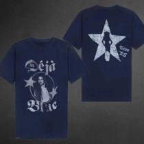 Camiseta Unissex Estampada Confortável Em Jeans Carter Manga Curta Para Uso Diário Deja Blue Muse