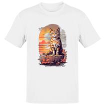 Camiseta Unissex Gato amarelo final de tarde Camiseta Unissex Gato amarelo final de tarde