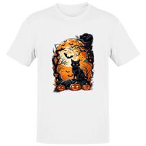 Camiseta Unissex Gato Preto Halloween Lua Cheia