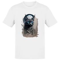 Camiseta Unissex Gato preto na lua cheia Camiseta Unissex Gato preto na lua cheia