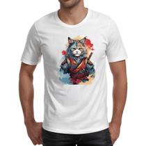 Camiseta Unissex Gato samurai Watercolor Arte