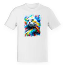Camiseta Unissex Gato Splash Art Color Camiseta Unissex Gato Splash Art Color