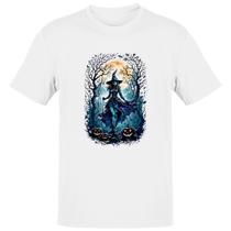 Camiseta Unissex Halloween Bruxa Noite Lua Cheia Camiseta Unissex Halloween Bruxa Noite Lua Cheia