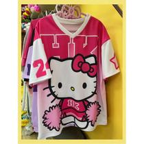 Camiseta Unissex Hello Kitty Com Decote Em V E Manga Curta, Leve E Respirável, Roupas Casuais Para