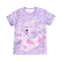 Camiseta Unissex Kawaii Candy Girl Em Tons Pastel De Arco-Íris, Estilo Fairy Kei Anime Com Nuvens E