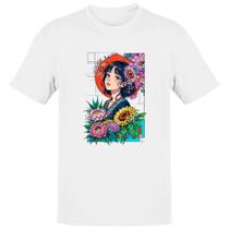 Camiseta Unissex Menina linda anime flores