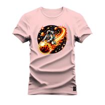 Camiseta Unissex Moda Streetweat Confortável Algodão Astronauta Flamejante