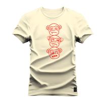 Camiseta Unissex Moda Streetweat Confortável Algodão Trio de Macacos