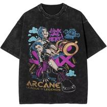 Camiseta Unissex Oversize Anime Arcane Jinx - Algodão Lavado - Verão