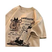 Camiseta Unissex Oversized Com Estampa De Desenho Animado, Estilo Coreano, Verão, Tendência, Tamanho