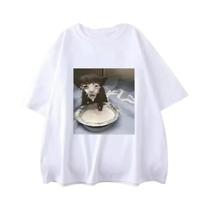 Camiseta Unissex Oversized Com Estampa Divertida De Meme De Gato, Algodão De Qualidade, Humor Milk