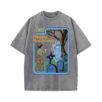 Camiseta Unissex Oversized De Algodão Estilo Hip Hop Respirável Casual Retrô Lavada Para Conhecer