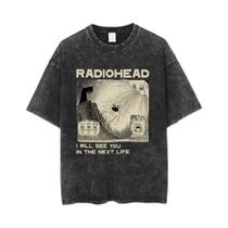 Camiseta Unissex Oversized De Algodão Lavado Da Banda De Rock Radiohead, Estilo Hip Hop, Manga