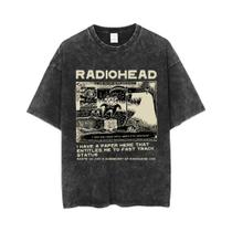 Camiseta Unissex Oversized De Algodão Lavado Da Banda De Rock Radiohead, Estilo Hip Hop, Manga